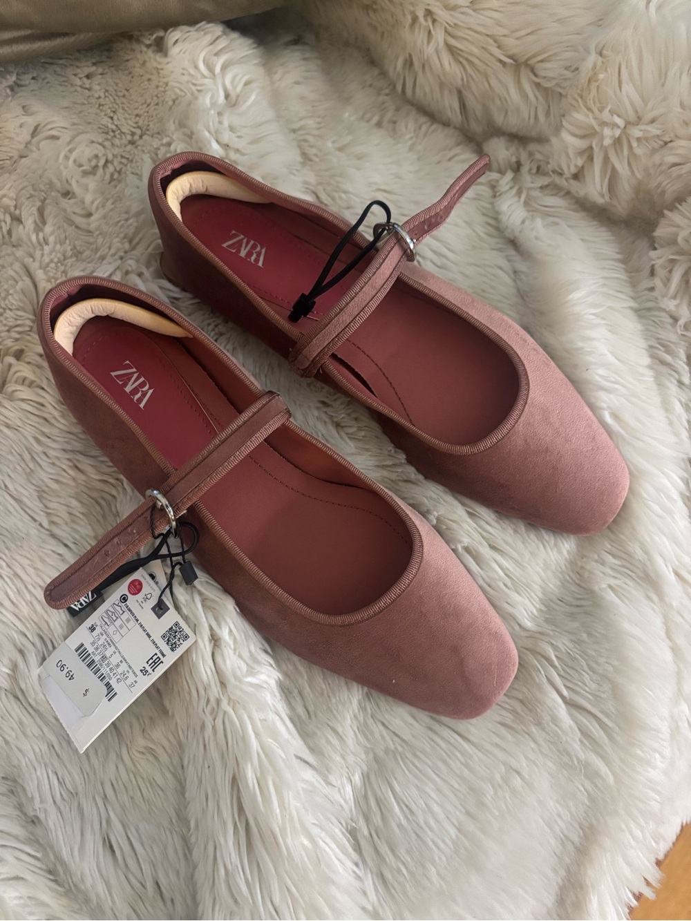 Zara Dusky Pink Suede Mary Jane Flats with Ankle Strap